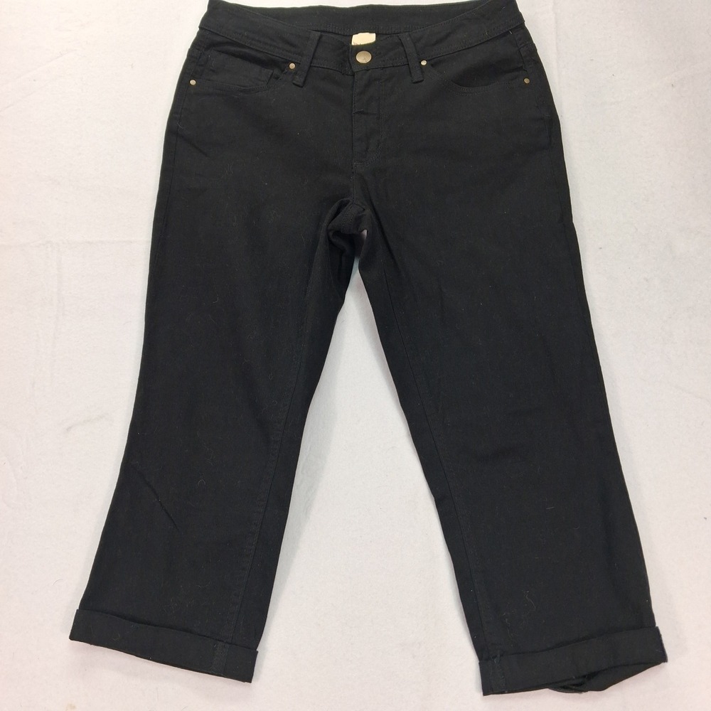 Faded Glory Pants Womens 12 Cropped Black Stretch Cuffed EUC